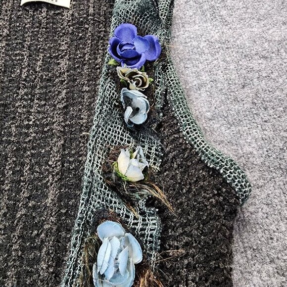 Vintage Art To Wear Cyberpunk Grunge Whimsygoth Knit Sweater Top Flower Gypsy - Picture 3 of 14